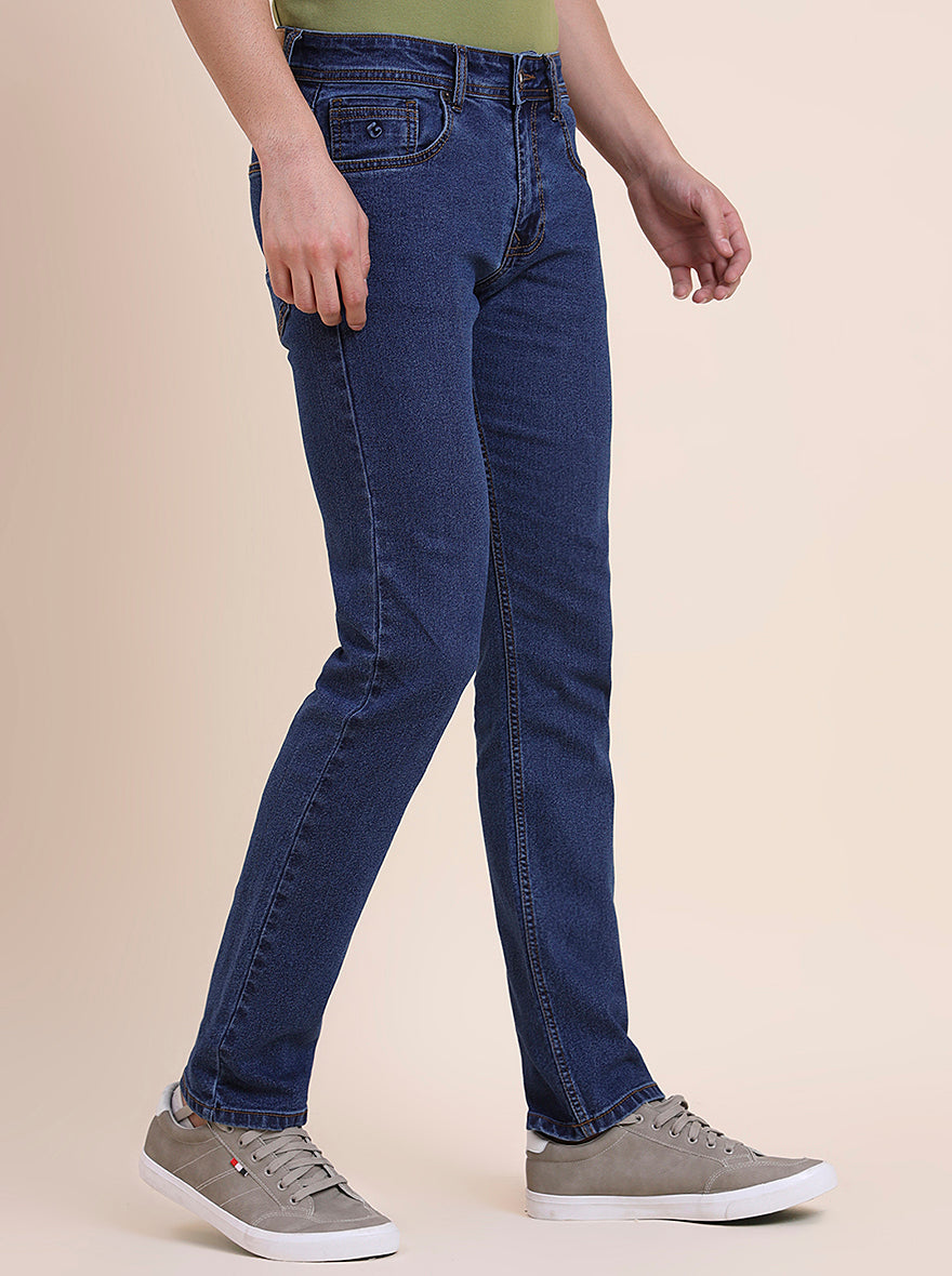 Mid Indigo Blue Washed Narrow Fit Jeans | Greenfibre