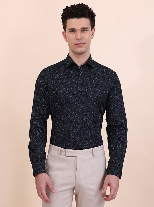 Grey Printed Slim Fit Party Wear Shirt | Greenfibre