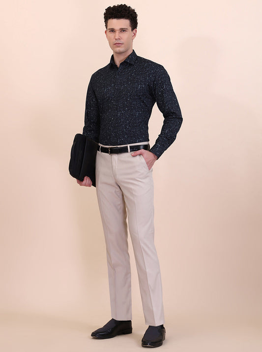 Grey Printed Slim Fit Party Wear Shirt | Greenfibre