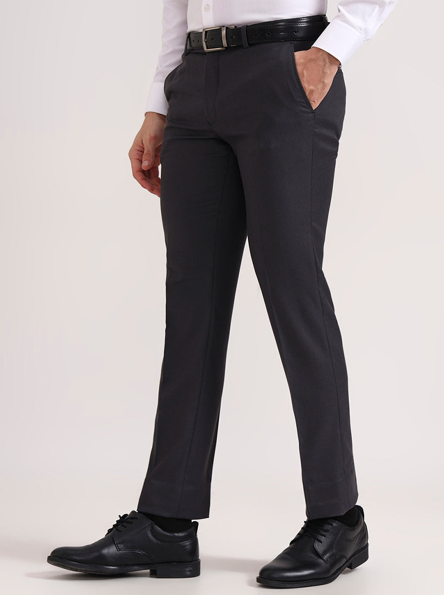 Grey Solid Slim Fit Formal Trouser | Greenfibre