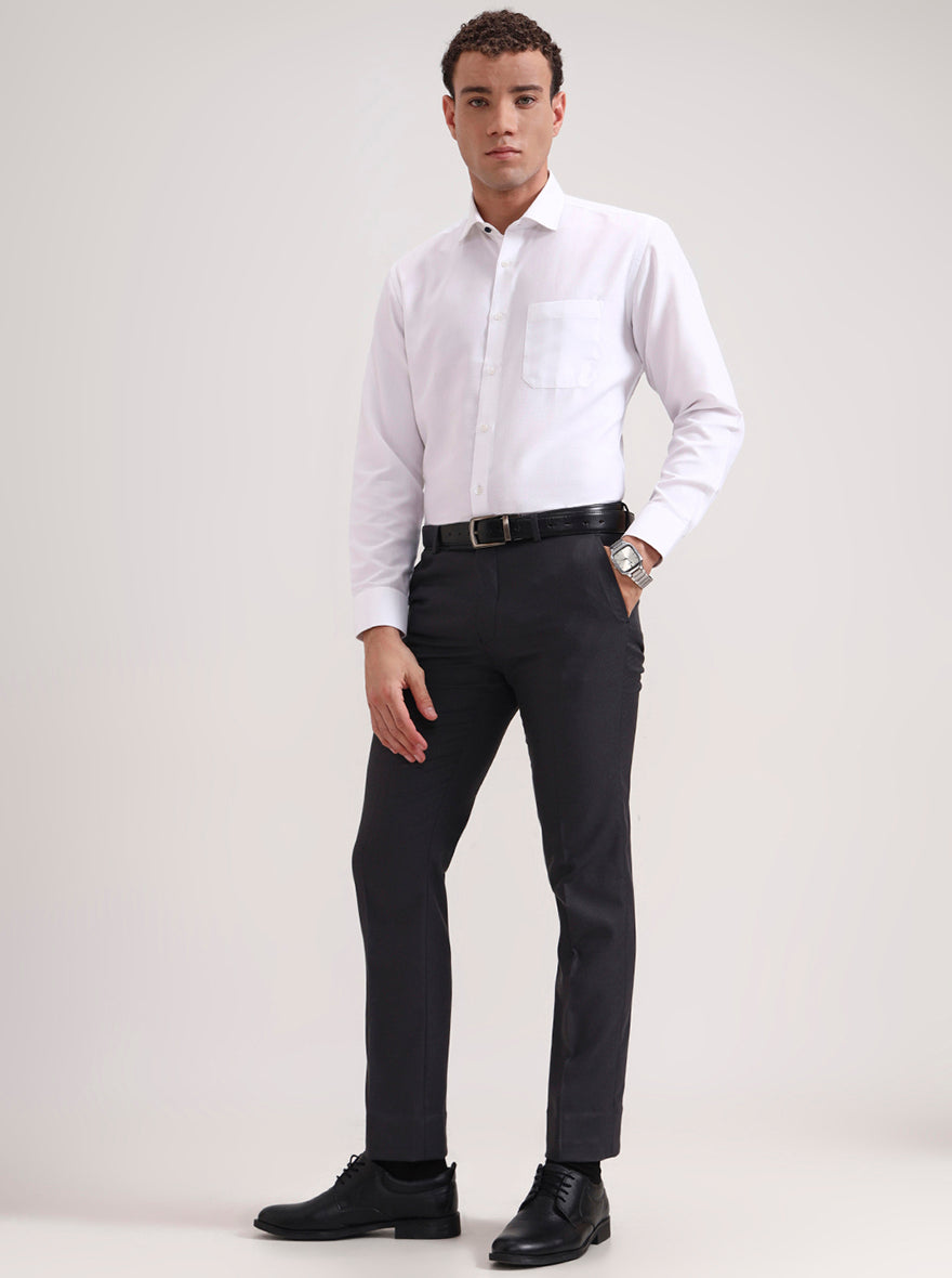 Grey Solid Slim Fit Formal Trouser | Greenfibre