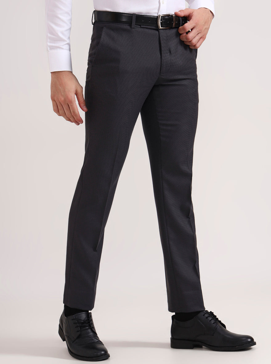 Grey Solid Slim Fit Formal Trouser | Greenfibre