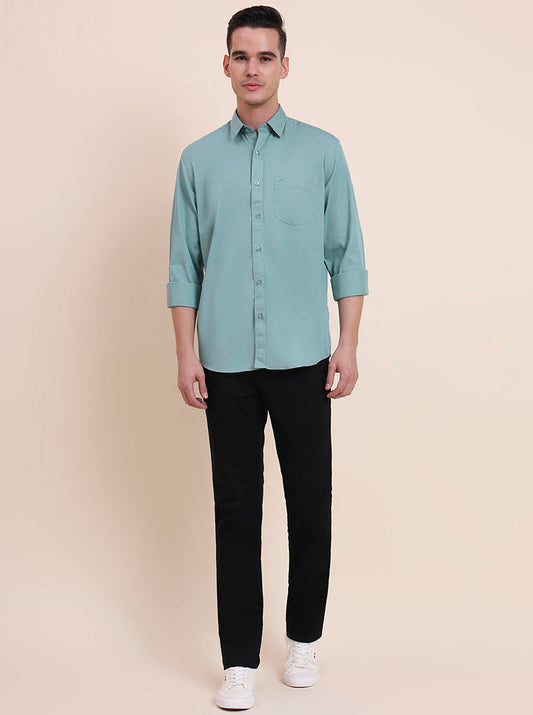 Sea Green Solid Smart Fit Semi Casual Shirt | Greenfibre