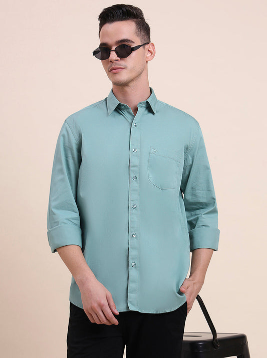 Sea Green Solid Smart Fit Semi Casual Shirt | Greenfibre