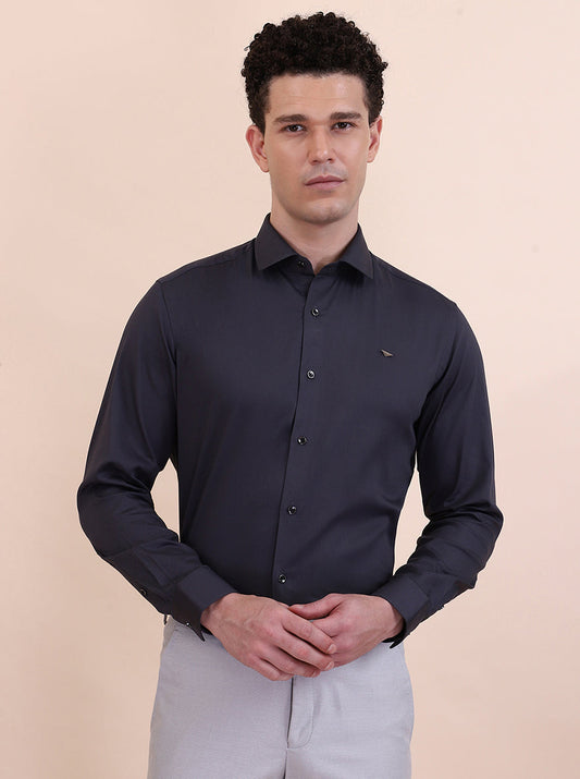 Dark Grey Solid Slim Fit Party Wear Shirt | Greenfibre
