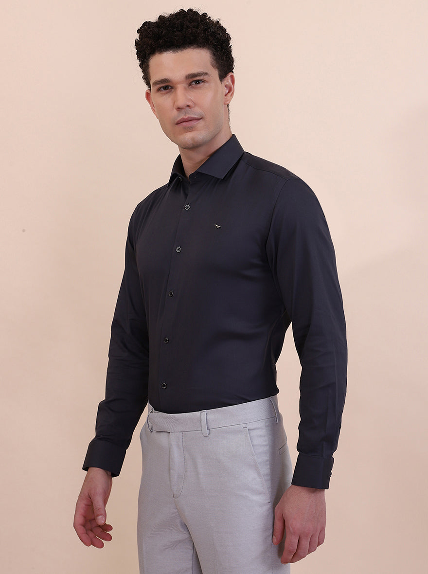 Dark Grey Solid Slim Fit Party Wear Shirt | Greenfibre