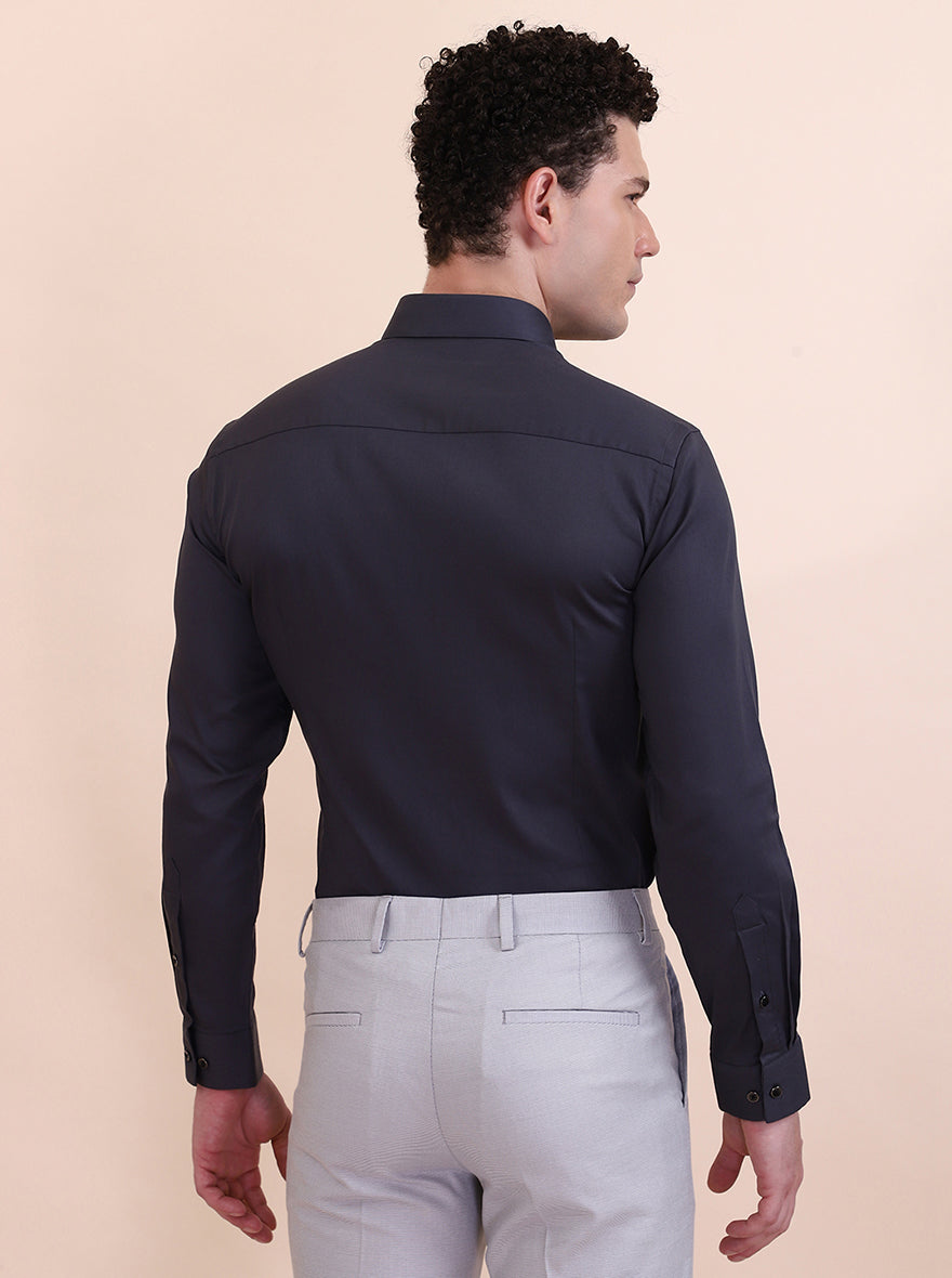 Dark Grey Solid Slim Fit Party Wear Shirt | Greenfibre