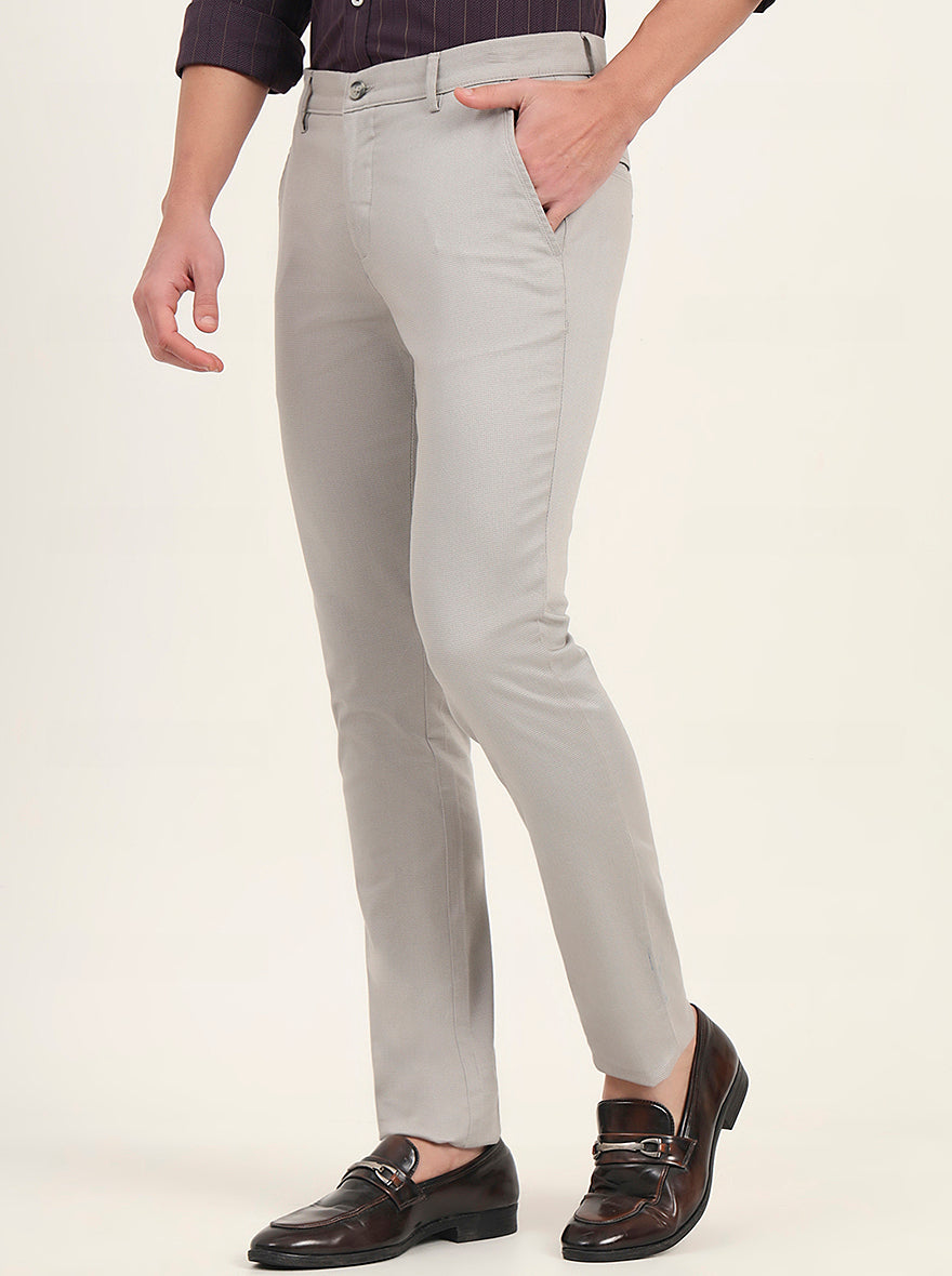 Light Grey Solid Super Slim Fit Casual Trouser | Greenfibre