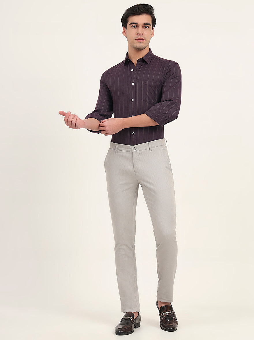 Light Grey Solid Super Slim Fit Casual Trouser | Greenfibre