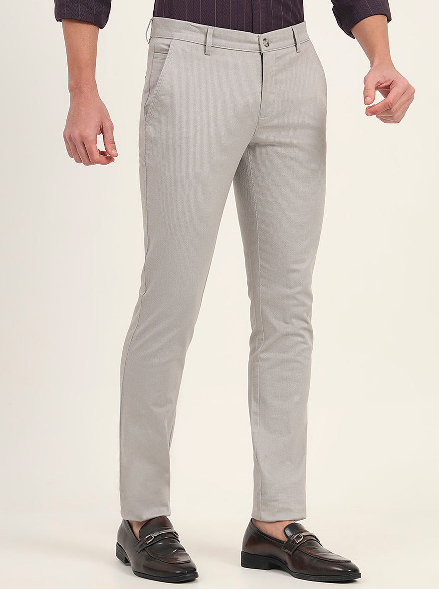 Light Grey Solid Super Slim Fit Casual Trouser | Greenfibre