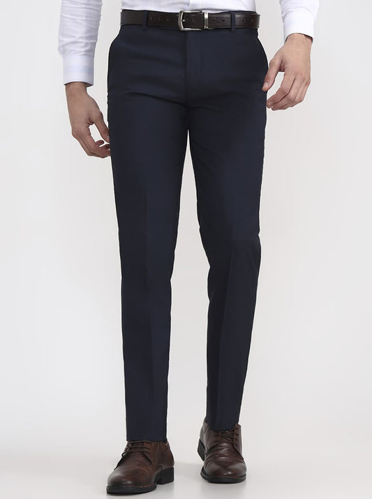Blue Solid Super Slim Fit Formal Trouser | Greenfibre