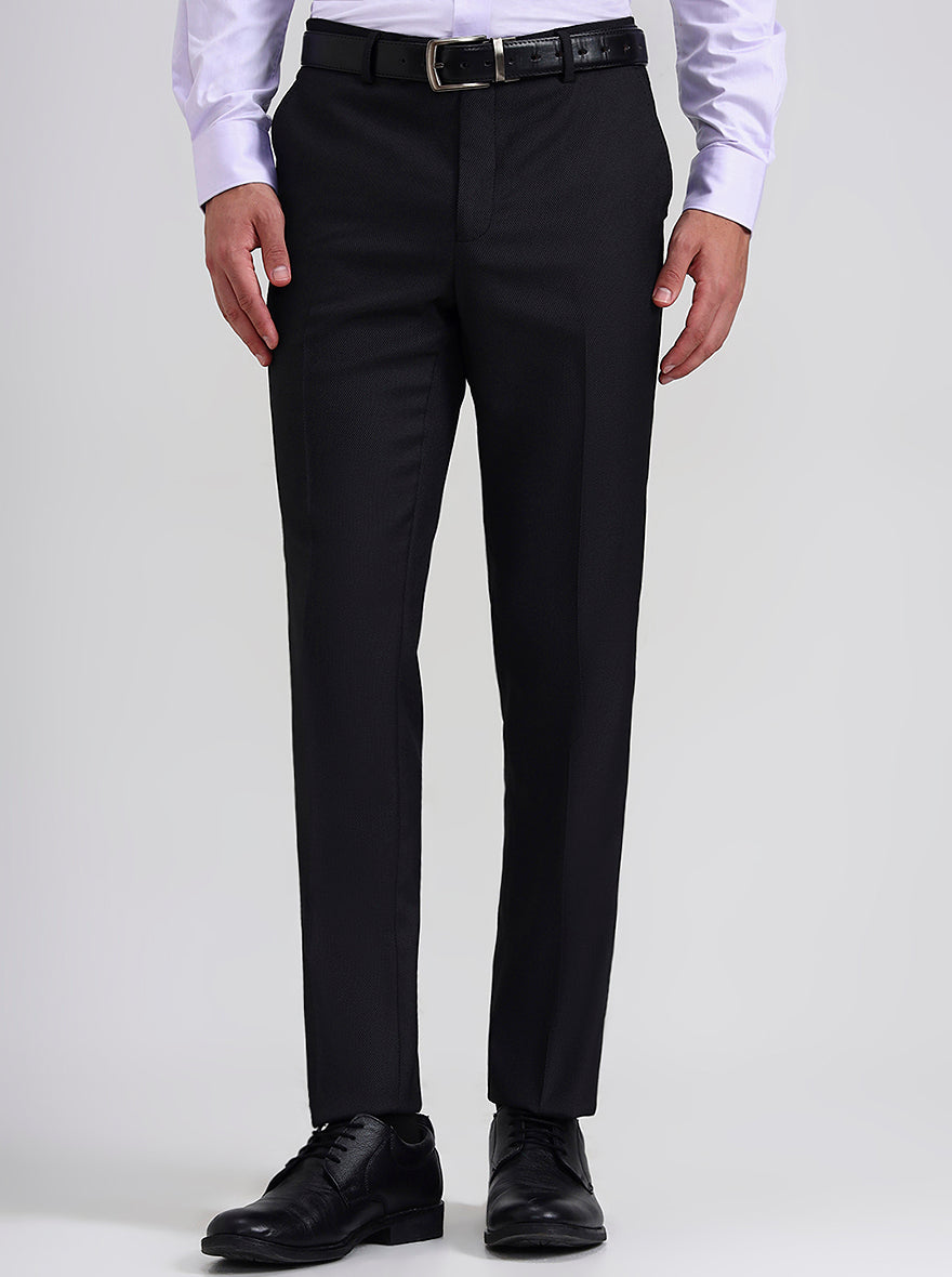 Black Printed Slim Fit Formal Trouser | Greenfibre