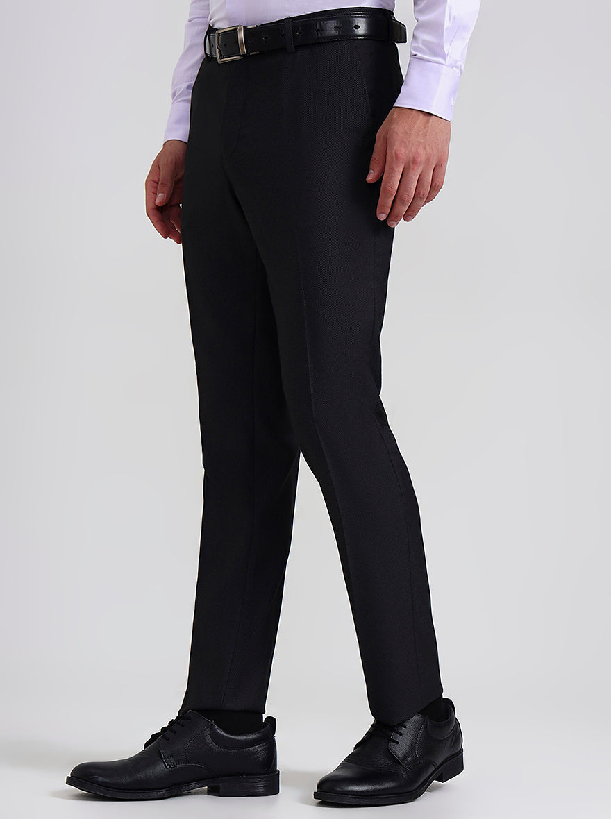 Black Printed Slim Fit Formal Trouser | Greenfibre