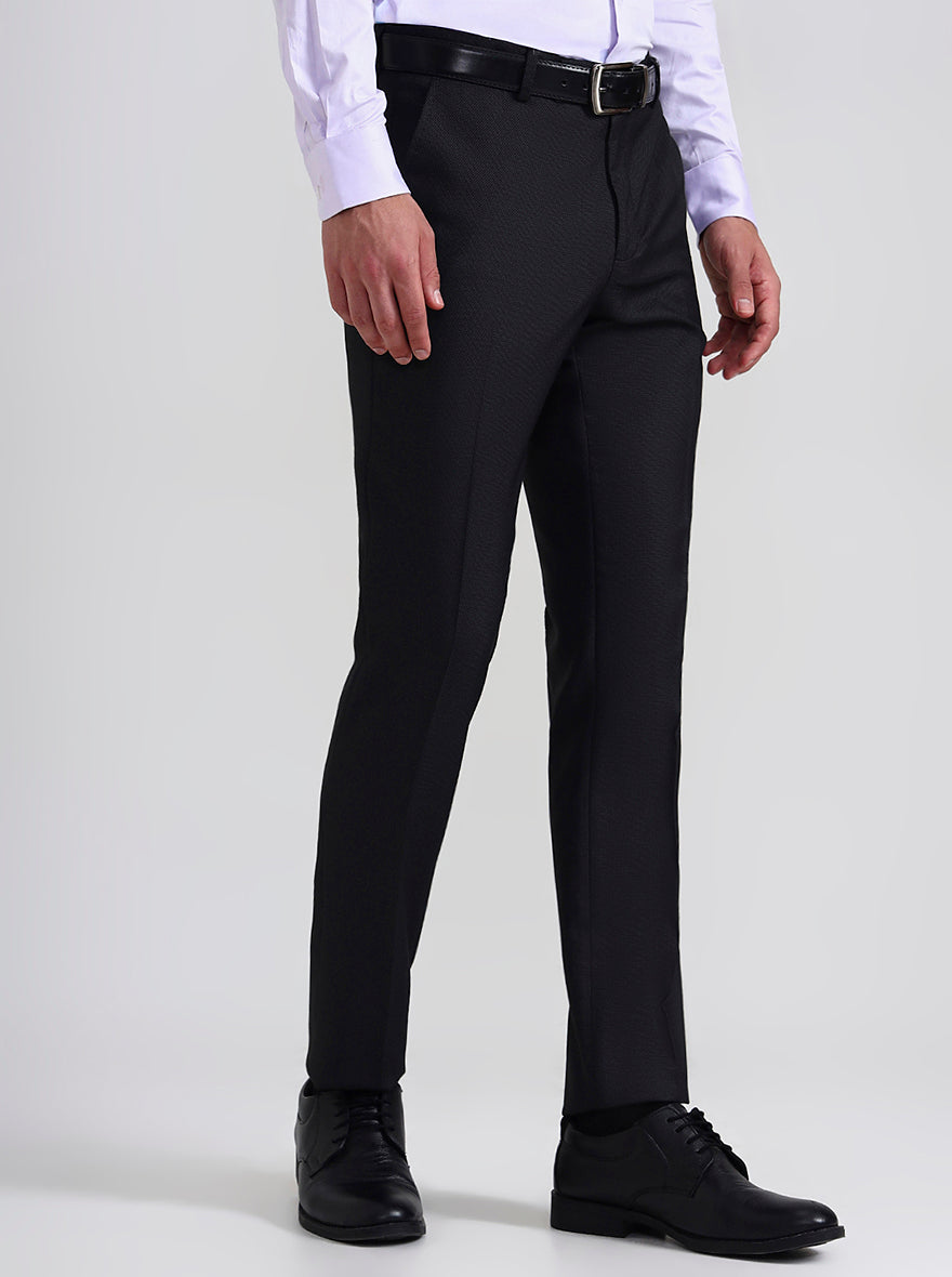 Black Printed Slim Fit Formal Trouser | Greenfibre