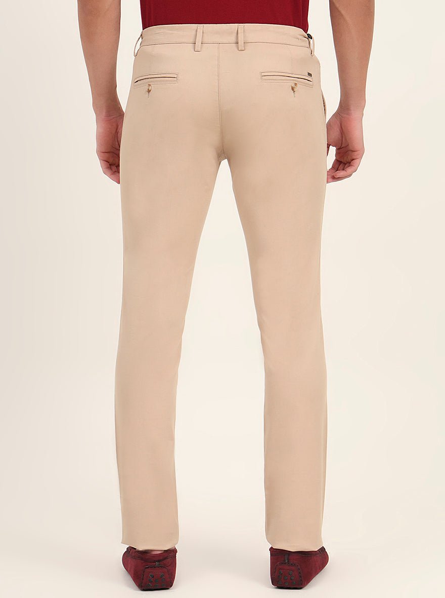 Beige Solid Super Slim Fit Casual Trouser | Greenfibre