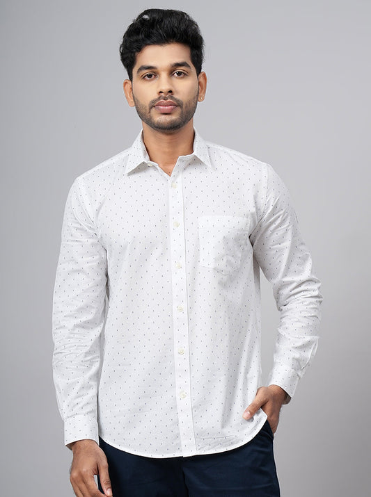 White Printed Smart Fit Semi Casual Shirt | Greenfibre