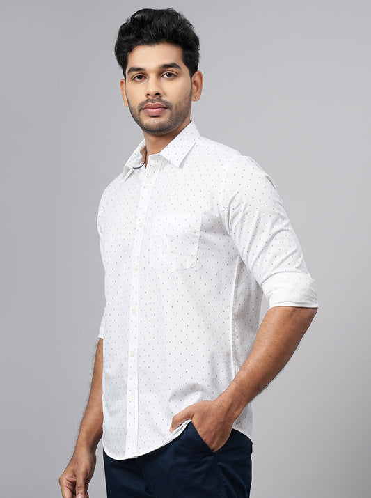 White Printed Smart Fit Semi Casual Shirt | Greenfibre