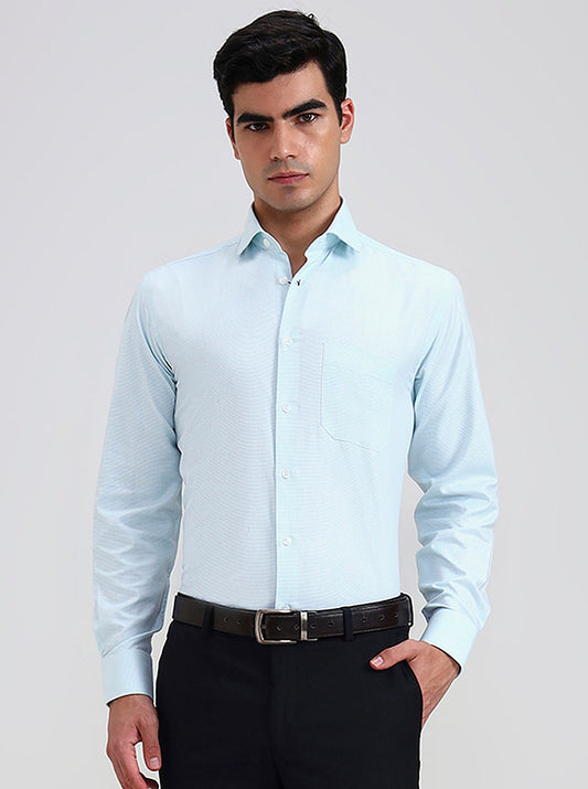 Aqua Blue Checked Slim Fit Formal Shirt | Greenfibre