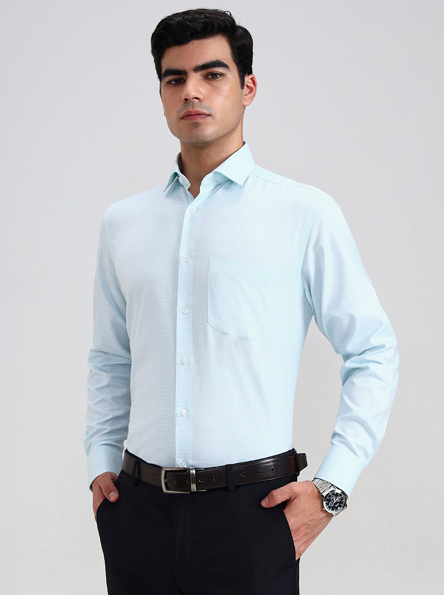Aqua Blue Checked Slim Fit Formal Shirt | Greenfibre