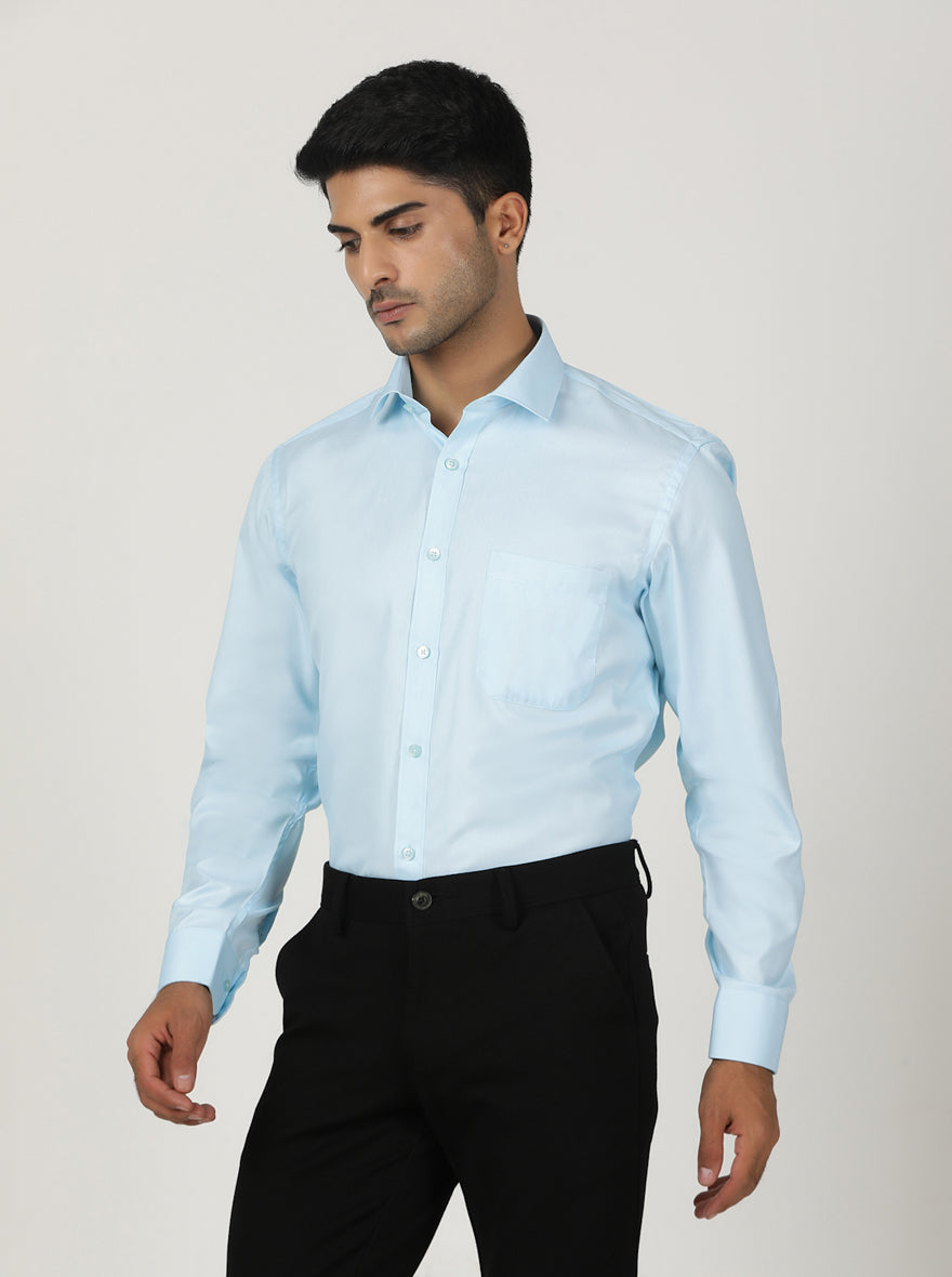 Sky Blue Solid Slim Fit Formal Shirt | Greenfibre