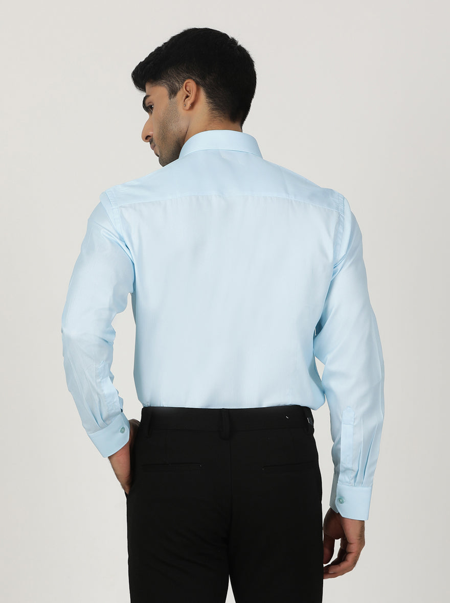 Sky Blue Solid Slim Fit Formal Shirt | Greenfibre