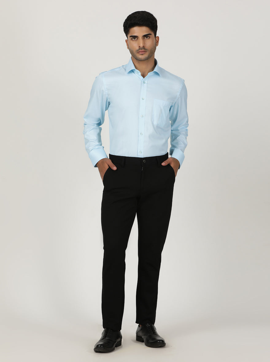 Sky Blue Solid Slim Fit Formal Shirt | Greenfibre