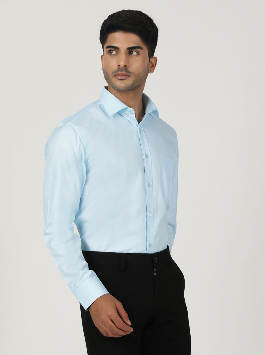 Sky Blue Solid Slim Fit Formal Shirt | Greenfibre