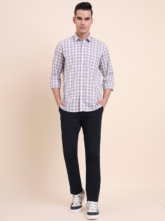 Purple Checked Smart Fit Semi Casual Shirt | Greenfibre