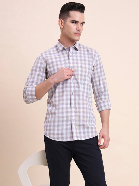 Purple Checked Smart Fit Semi Casual Shirt | Greenfibre