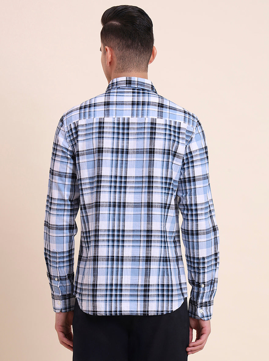 Blue Checked Slim Fit Casual Shirt | Greenfibre