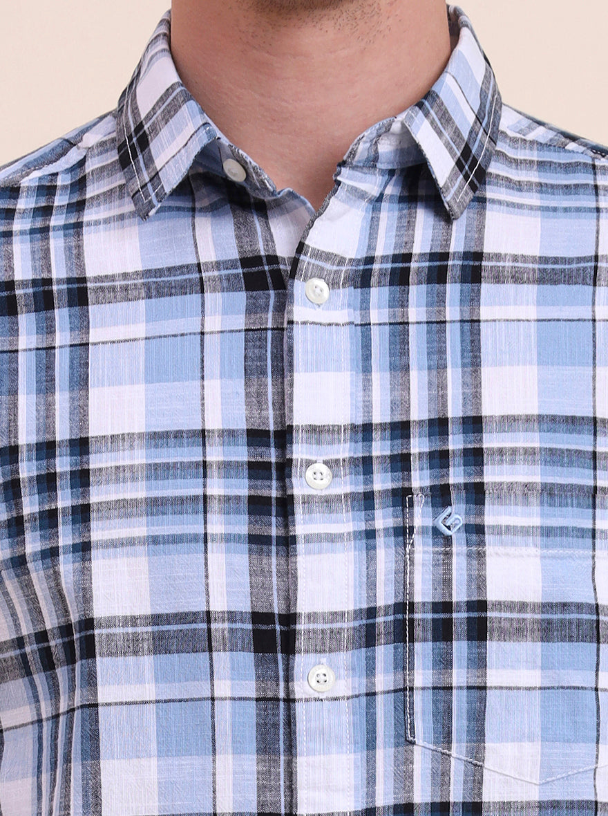 Blue Checked Slim Fit Casual Shirt | Greenfibre