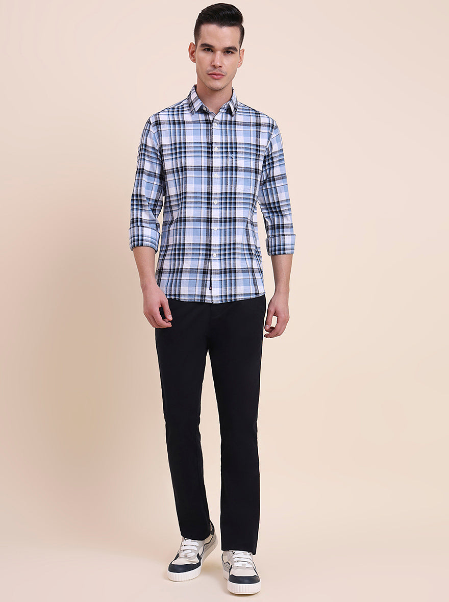 Blue Checked Slim Fit Casual Shirt | Greenfibre