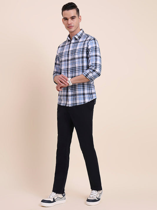 Blue Checked Slim Fit Casual Shirt | Greenfibre