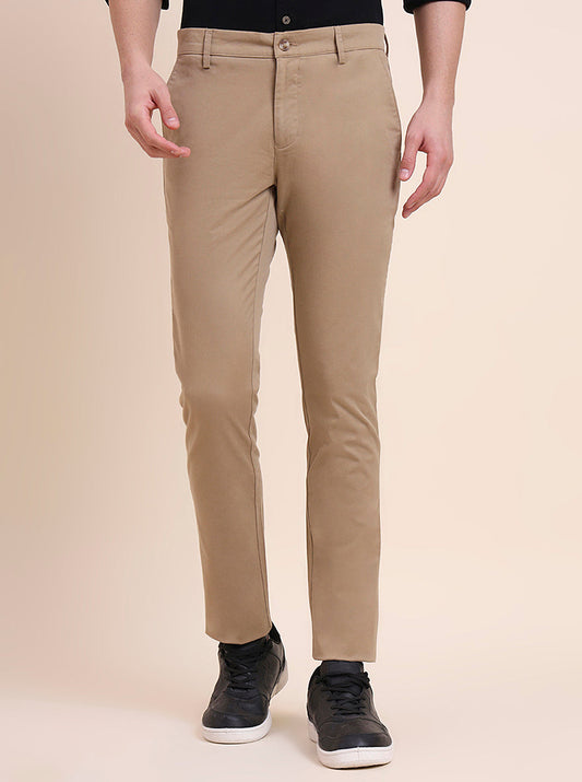 Khaki Printed Super Slim Fit Casual Trouser | Greenfibre