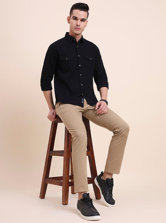 Khaki Printed Super Slim Fit Casual Trouser | Greenfibre