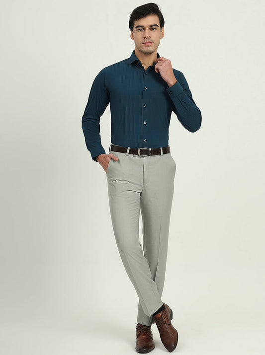 Green Solid Slim Fit Party Wear Shirt | Greenfibre