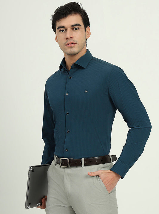 Green Solid Slim Fit Party Wear Shirt | Greenfibre