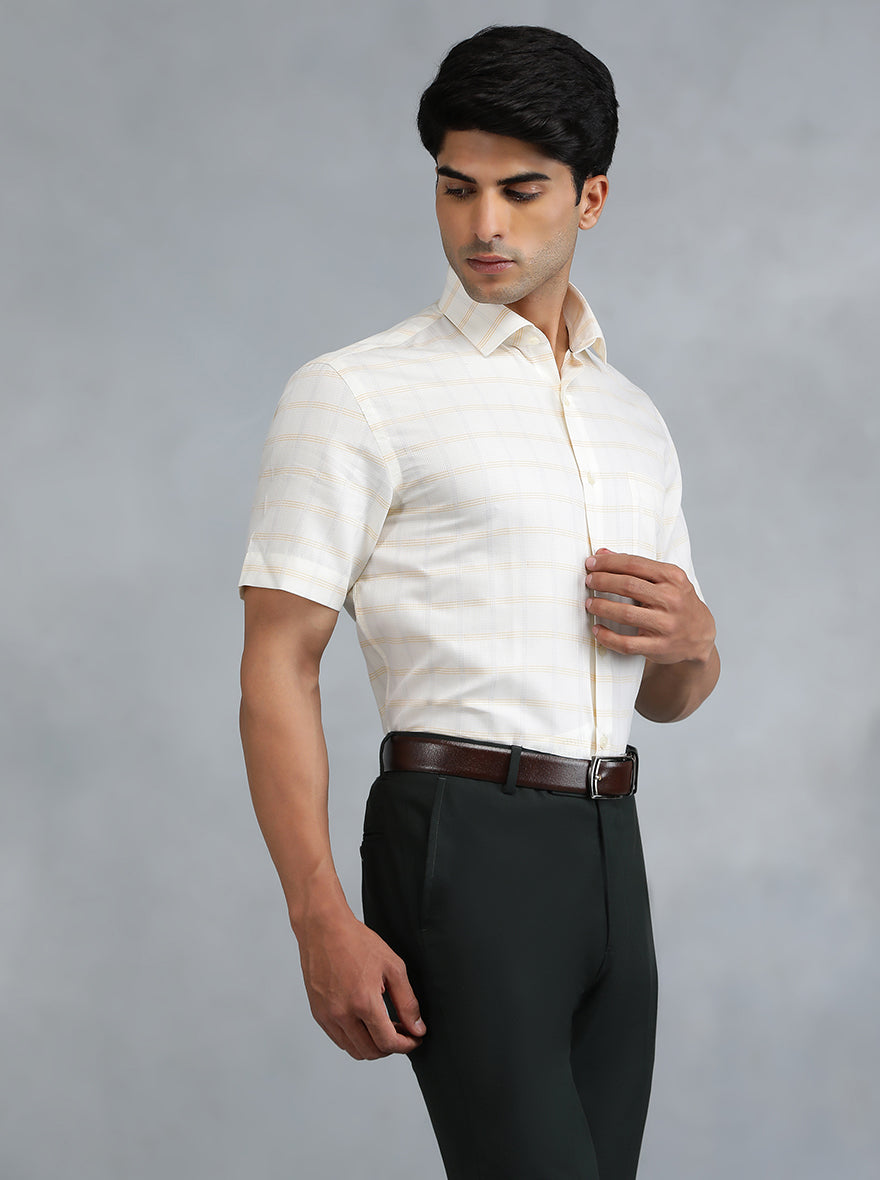 Light Yellow Checked Regular Fit Formal Shirt | Greenfibre