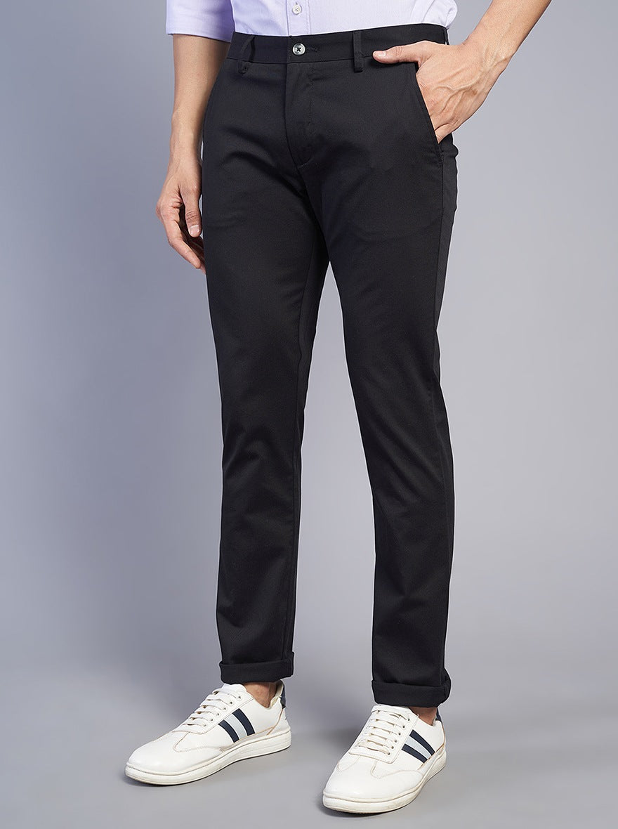 Black Solid Super Slim Fit Casual Trouser | Greenfibre