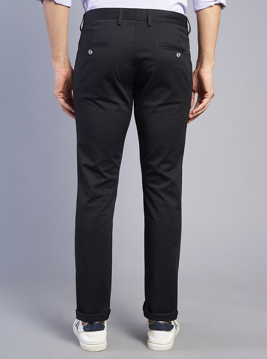 Black Solid Super Slim Fit Casual Trouser | Greenfibre