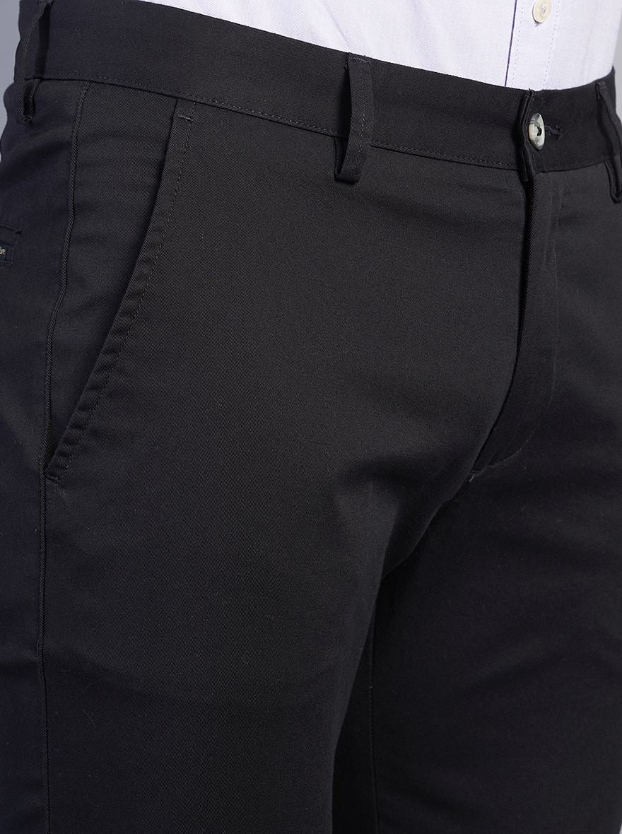 Black Solid Super Slim Fit Casual Trouser | Greenfibre