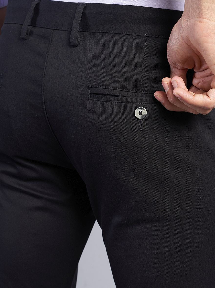 Black Solid Super Slim Fit Casual Trouser | Greenfibre