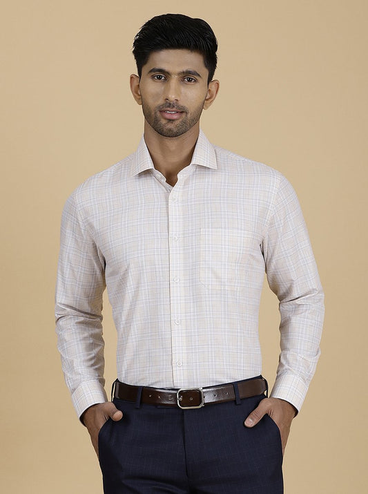 Beige Checked Slim Fit Formal Shirt | Greenfibre