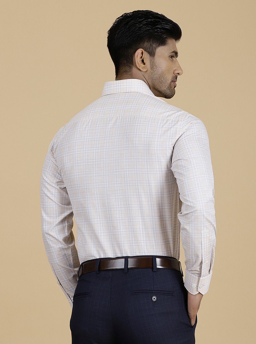 Beige Checked Slim Fit Formal Shirt | Greenfibre