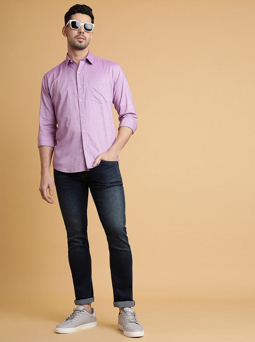 Pink Solid Smart Fit Semi Casual Shirt | Greenfibre