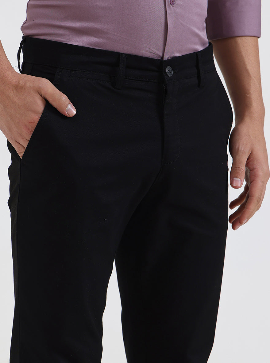Black Solid Super Slim Fit Casual Trouser | Greenfibre