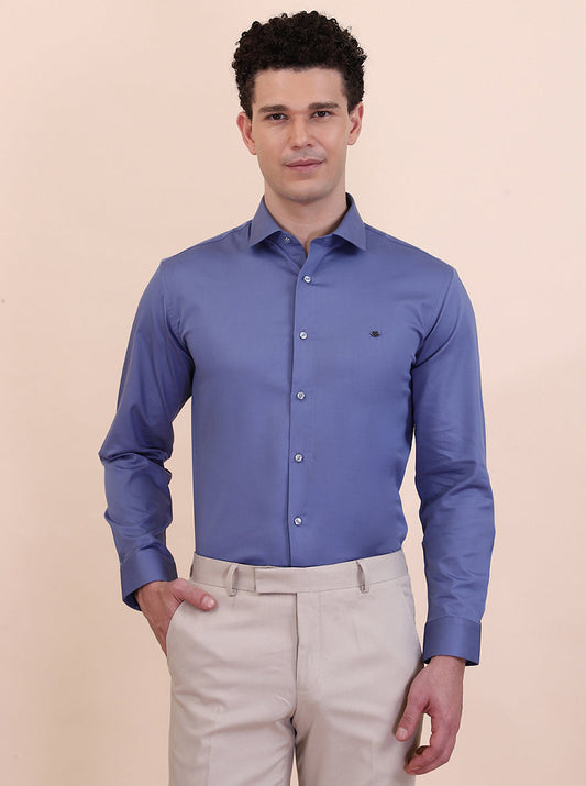 Dusty Blue Solid Slim Fit Party Wear Shirt | Greenfibre