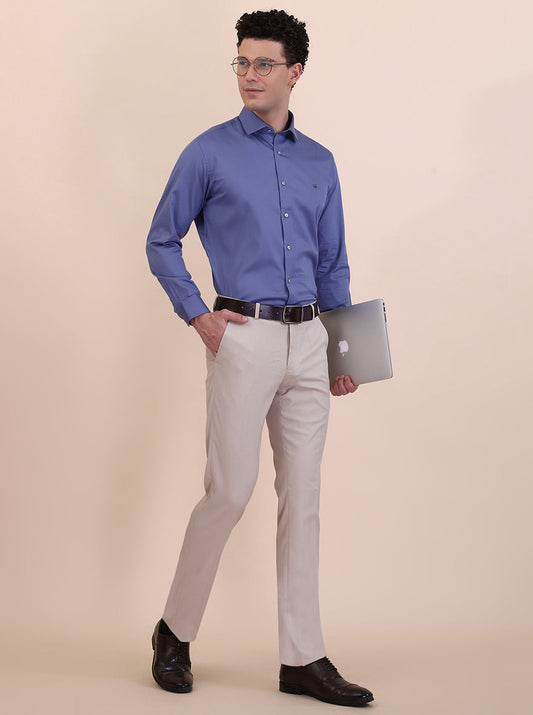 Dusty Blue Solid Slim Fit Party Wear Shirt | Greenfibre
