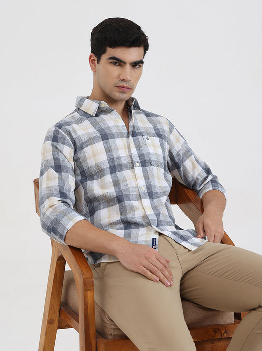 Dark Blue Checked Slim Fit Casual Shirt | Greenfibre