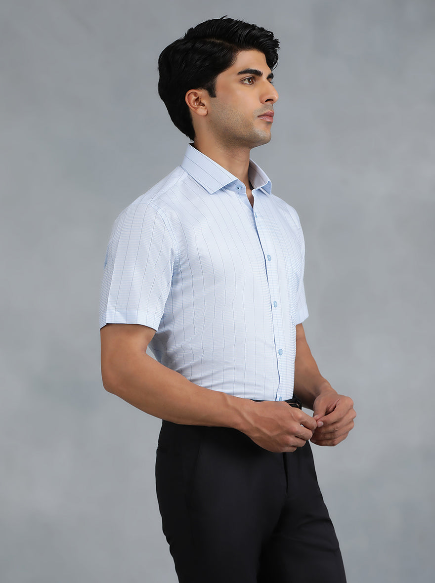 Light Blue Striped Regular Fit Formal Shirt | Greenfibre